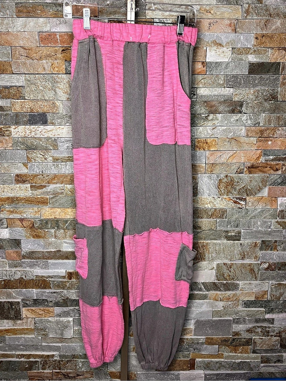 POL Color Block Jogger Pants in Pink & Gray Size Small